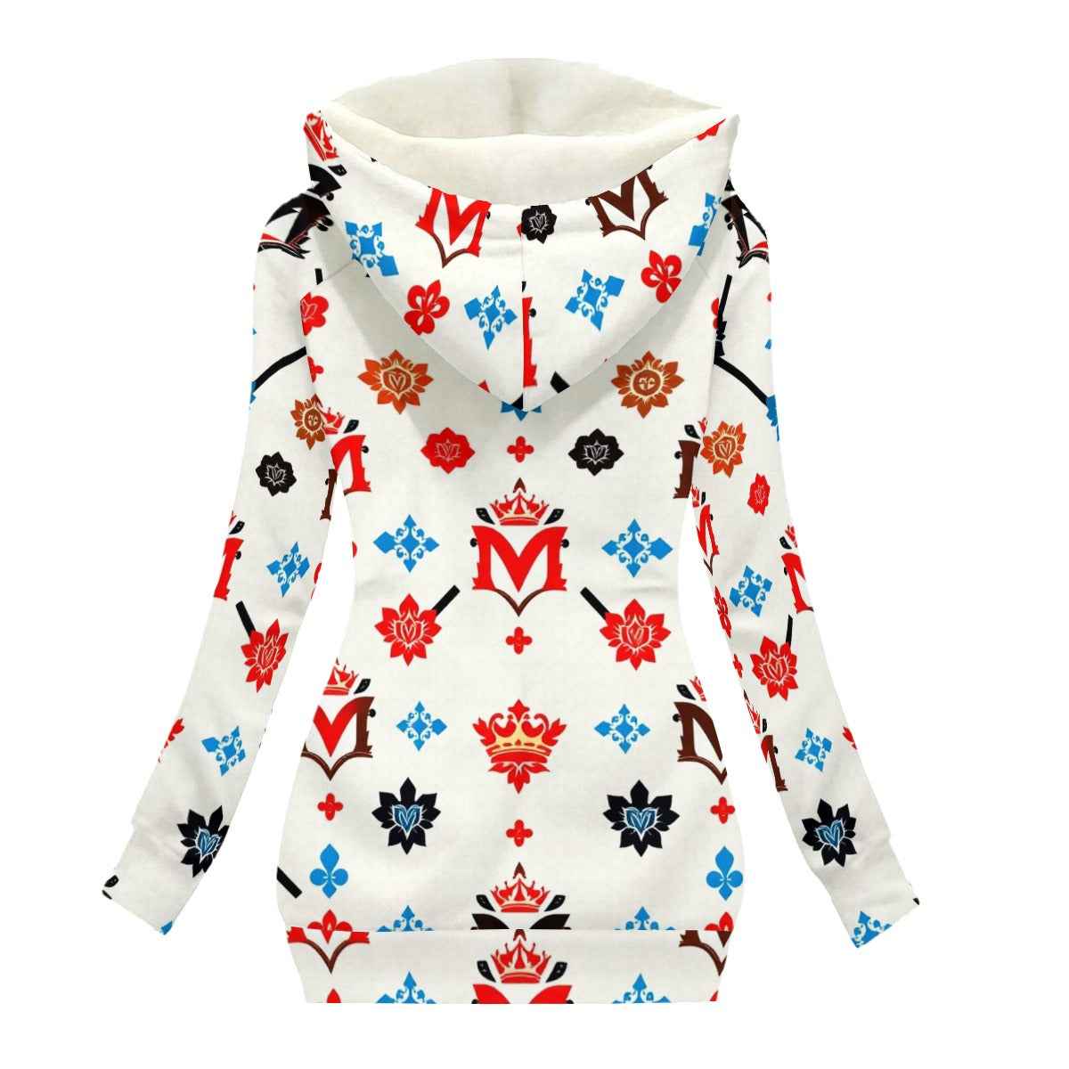 MUNSIEUR All-Over Print Women's Long Jacket With Fleece Lining