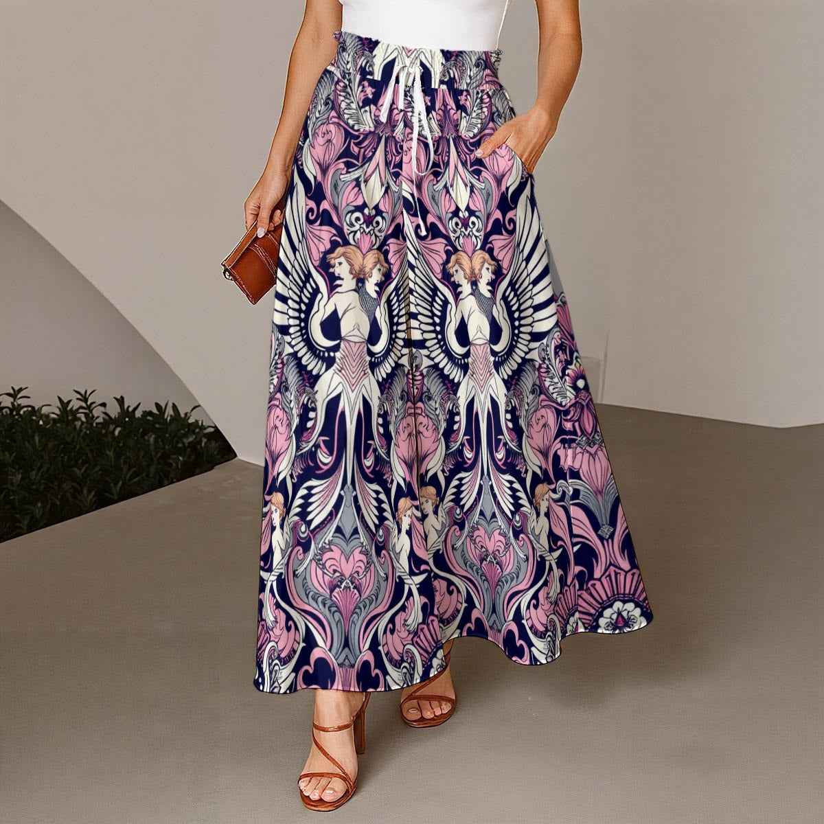 MUNSIEUR All-Over Print Women's Ruffled Wide-Leg Jeans