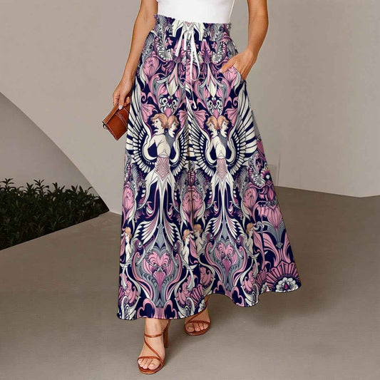 MUNSIEUR All-Over Print Women's Ruffled Wide-Leg Jeans