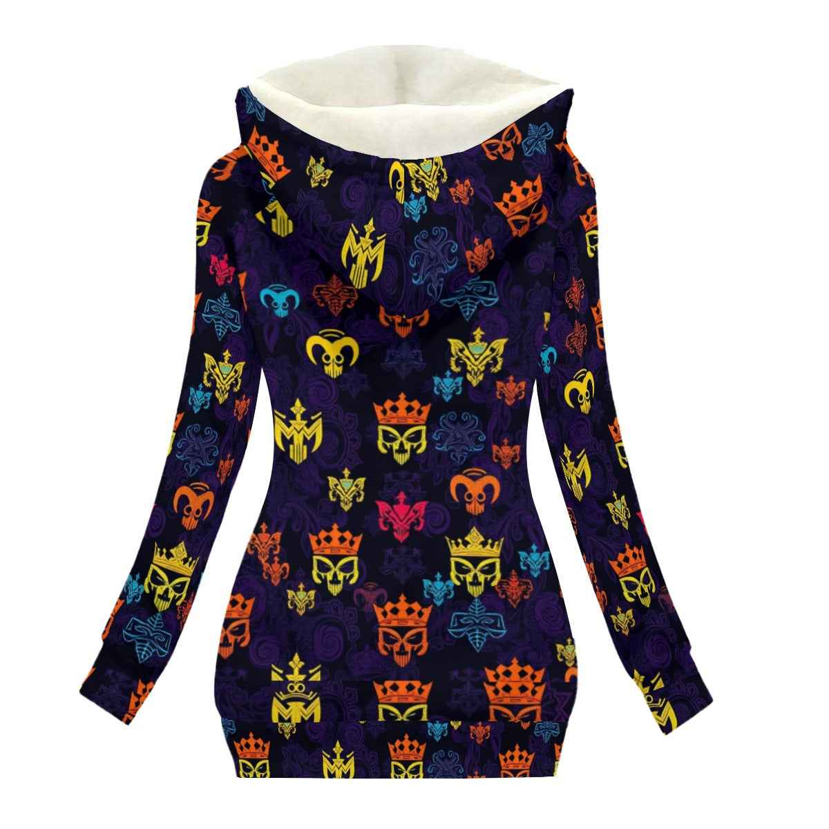 All-Over Print Women's Long Jacket With Fleece Lining