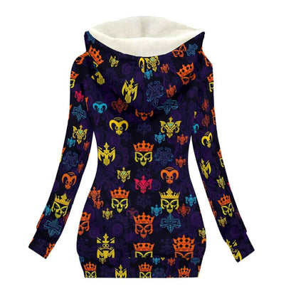 All-Over Print Women's Long Jacket With Fleece Lining