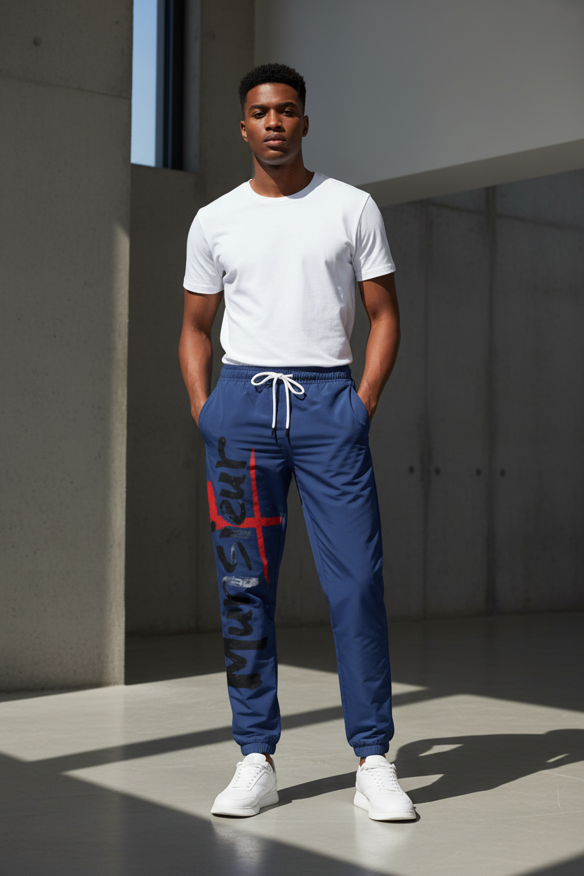 Men's Blue Joggers - Signature for Casual Wear