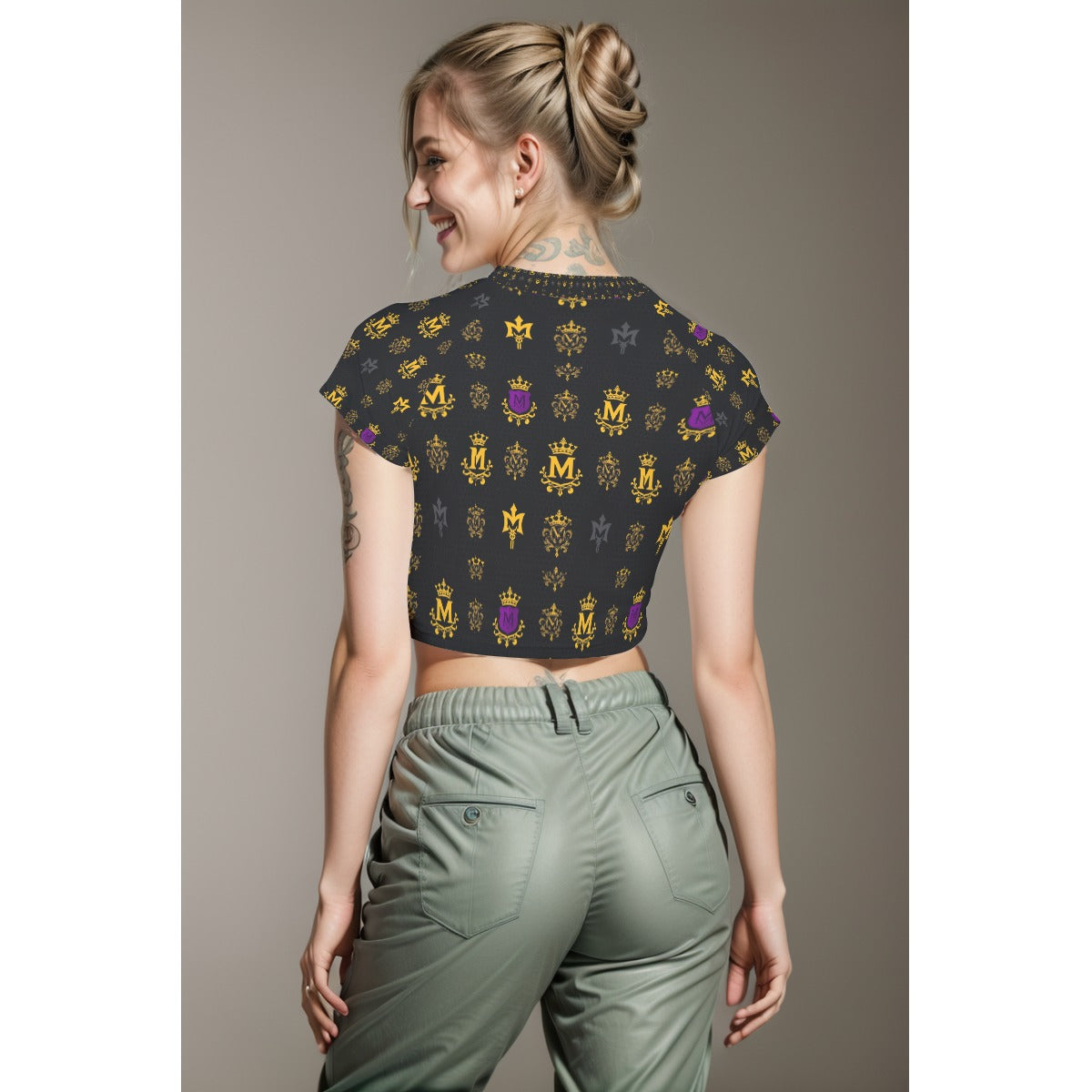 Munsieur Signature All-Over Print Women's Raglan Cropped T-shirt