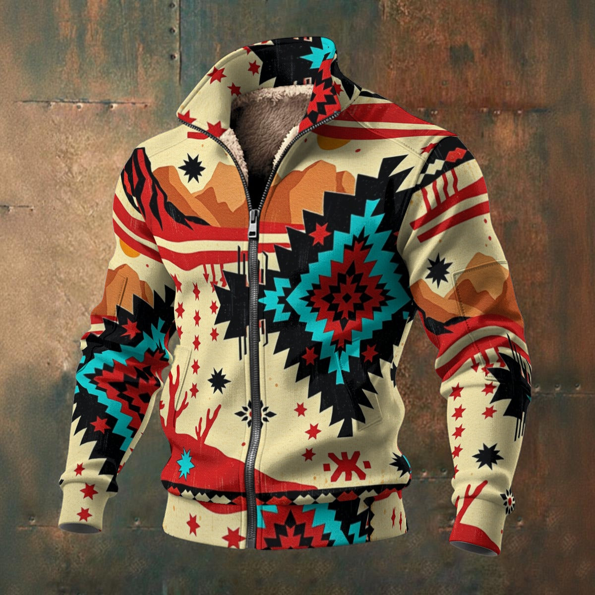 MUNSIEUR All-Over Print Men's Thick Knit Fleece Coat