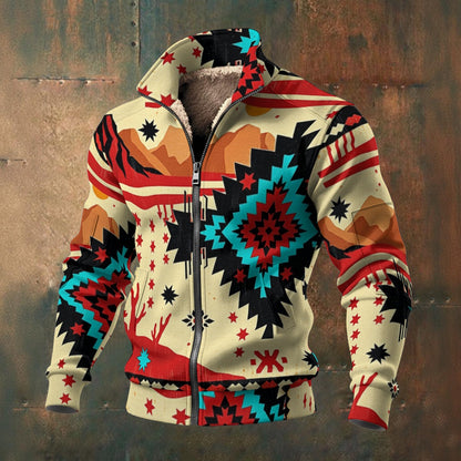 MUNSIEUR All-Over Print Men's Thick Knit Fleece Coat