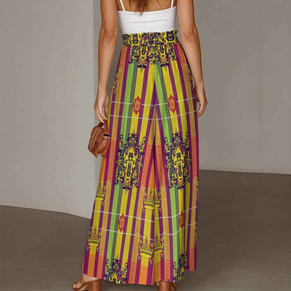 All-Over Print Women's Ruffled Wide-Leg Jeans Summertime Boho