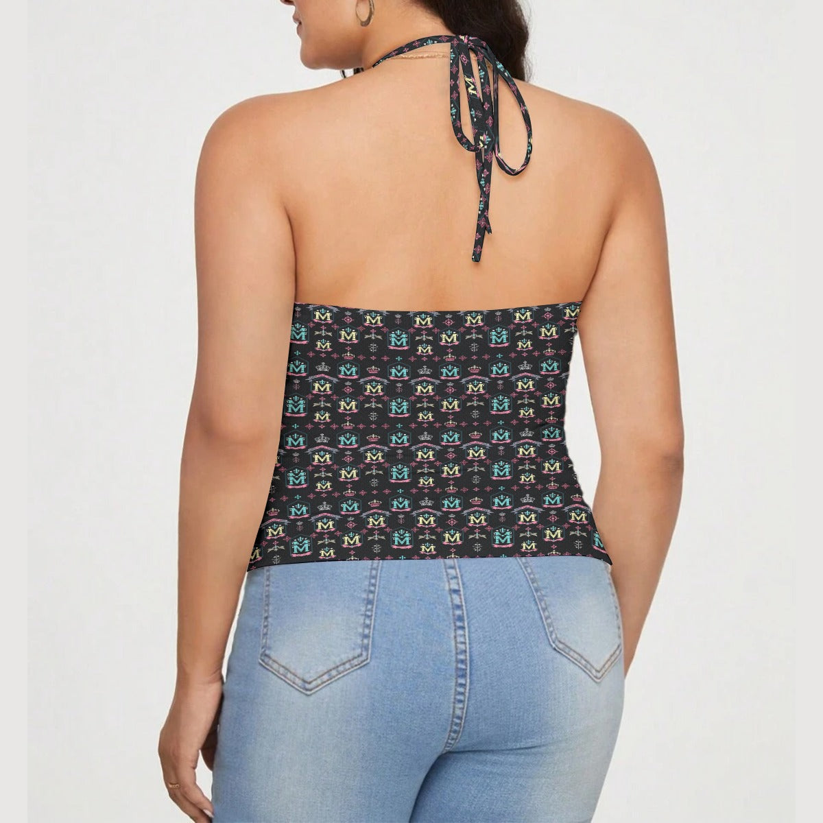 Munsieur All-Over Print Women's Lace-Trimmed Tie-Back Top T-shirt