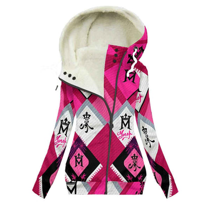 MUNSIEUR All-Over Print Women's Long Jacket With Fleece Lining