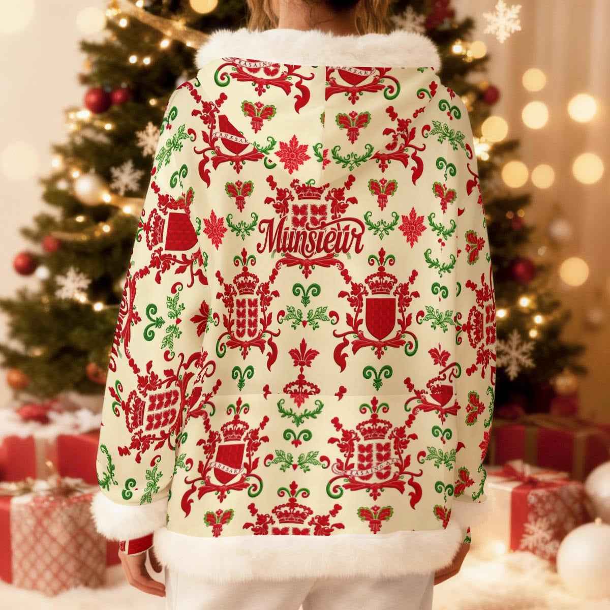 All-Over Print Women's Fleece Hoodie With Decorative Trim