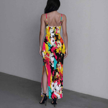 All-Over Print Women's Long Dress with Slit
