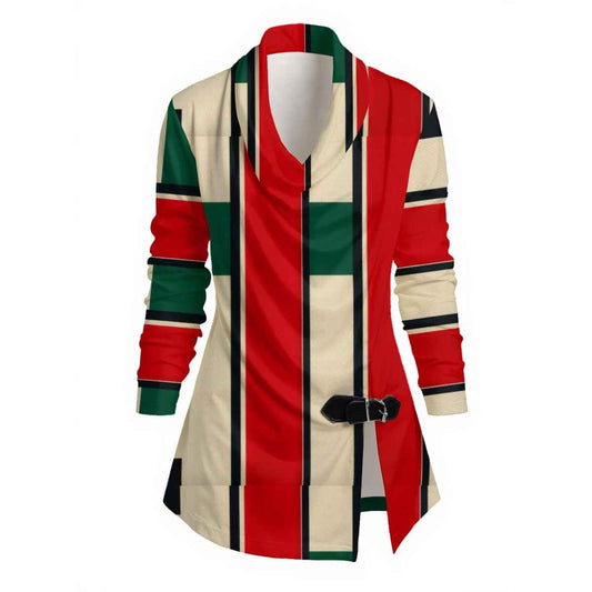 MUNSIEUR All-Over Print Women's Draped Long Sleeve Blouse New Arrivals