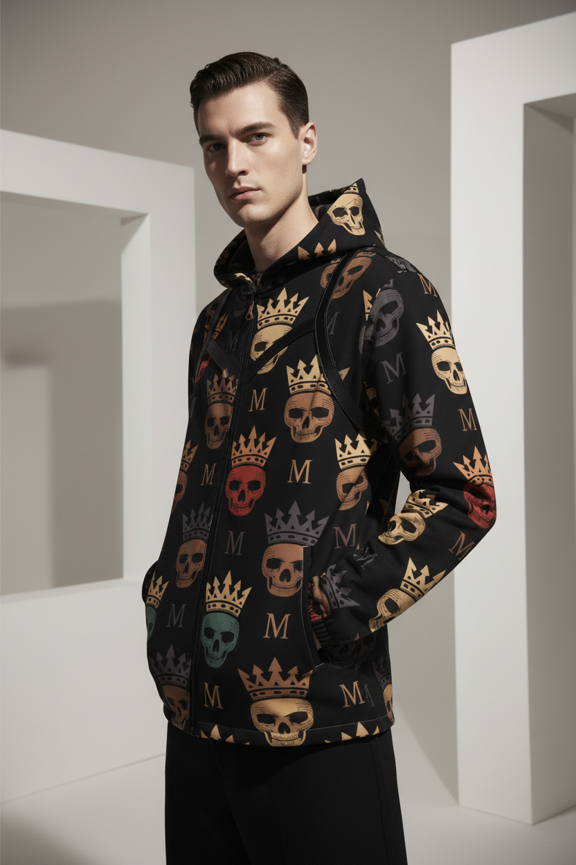 All-Over Print Men's Hooded Zipper Windbreakers Coat
