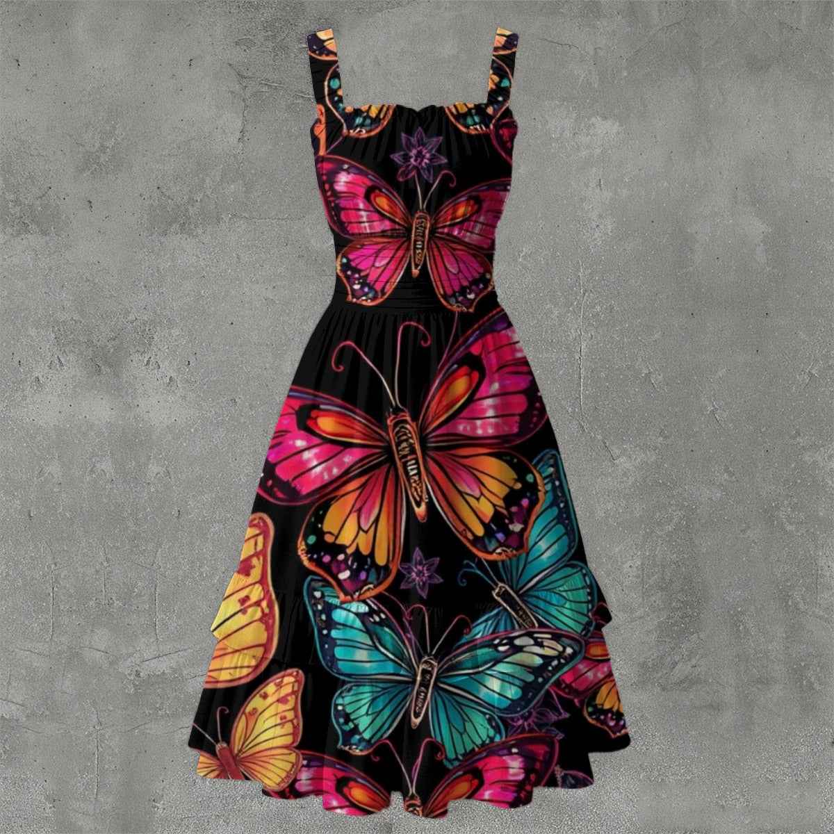 MUNSIEUR All-Over Print Women‘s Ruffle Hem Dress