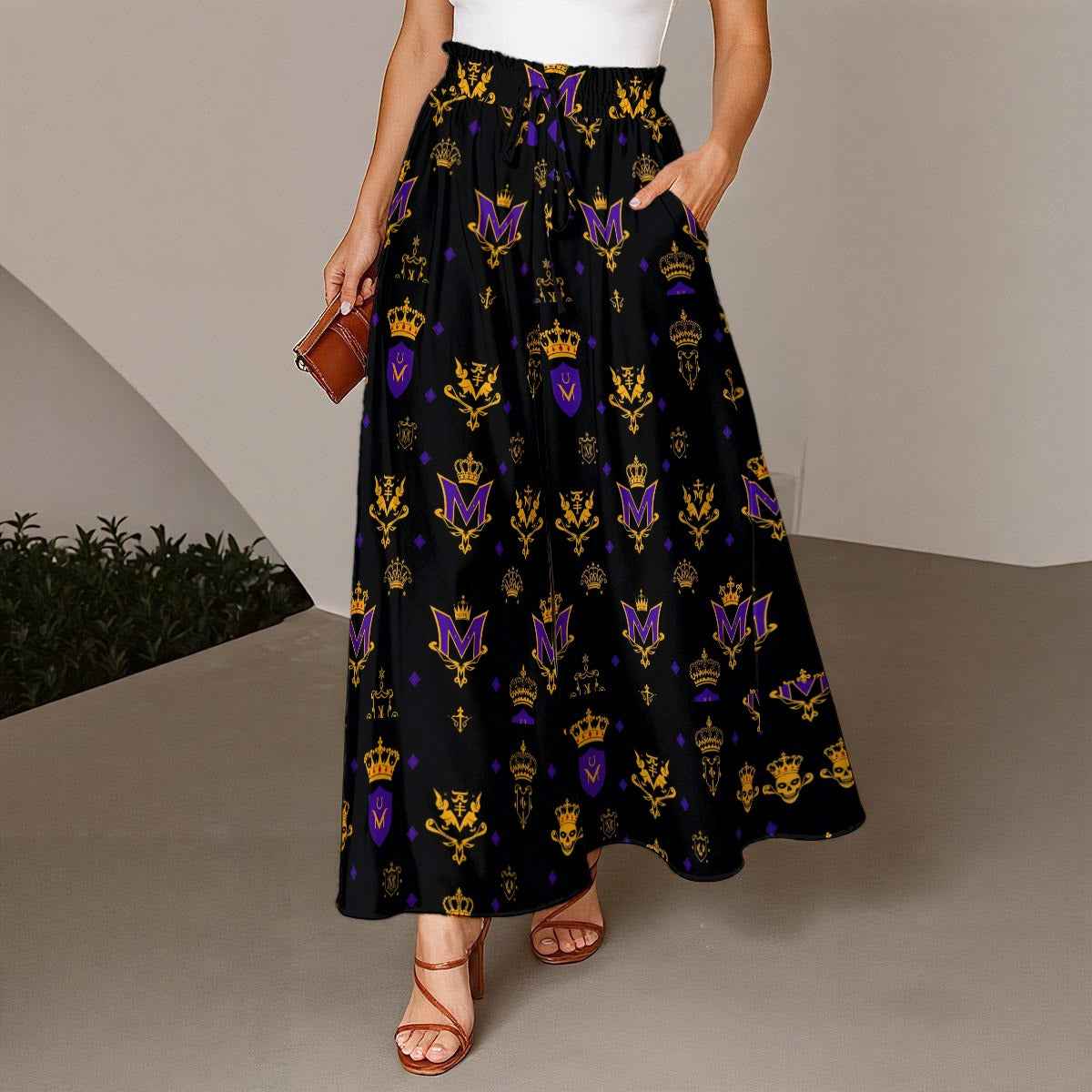 MUNSIEUR All-Over Print Women's Ruffled Wide-Leg Jeans