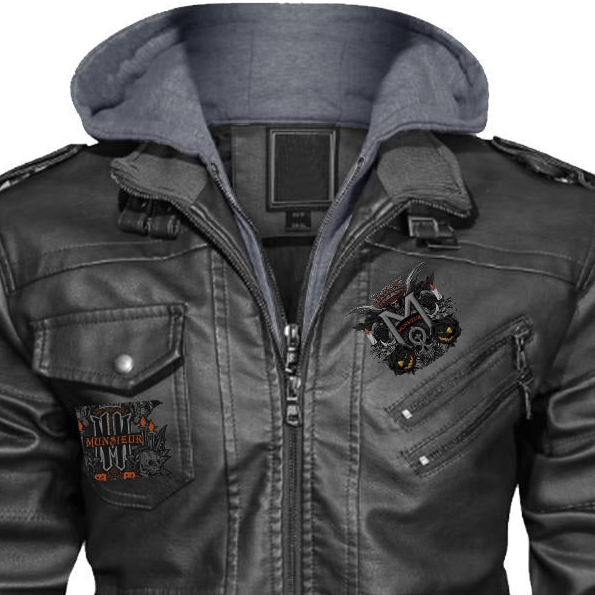 Munsieur Men's Zip Leather Coat DTF Halloween Print