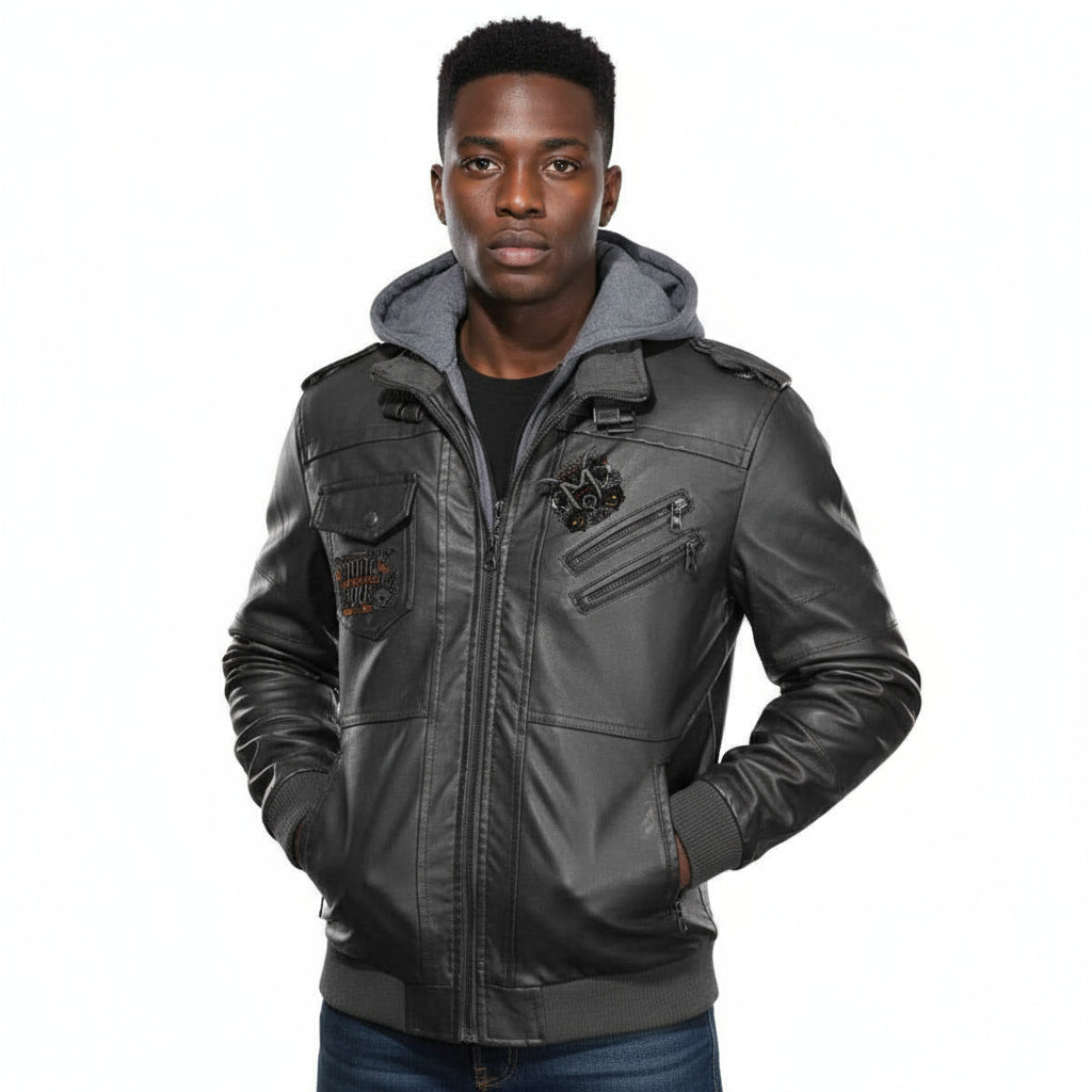 Munsieur Men's Zip Leather Jacket DTF Print