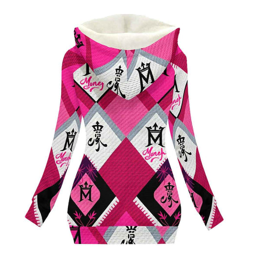MUNSIEUR All-Over Print Women's Long Jacket With Fleece Lining