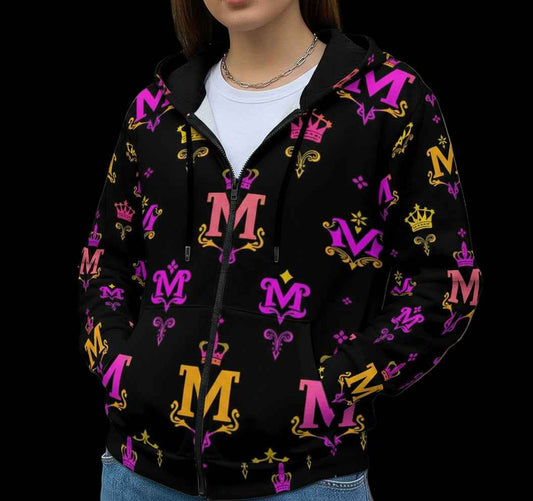 Women's Sweater MUNSIEUR All-Over Print Heavy Fleece Zip Up "Barbie"