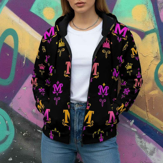 Women's Sweater MUNSIEUR All-Over Print Heavy Fleece Zip Up "Barbie"