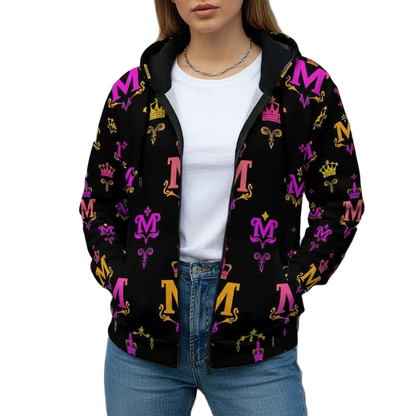 Women's Sweater MUNSIEUR All-Over Print Heavy Fleece Zip Up "Barbie"