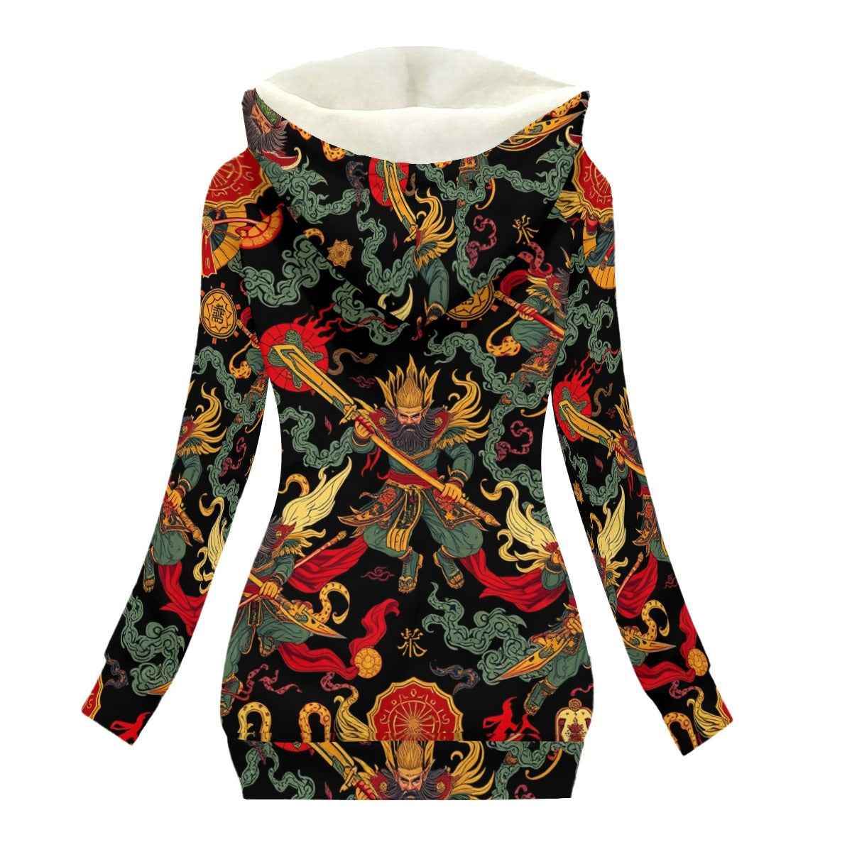 MUNSIEUR All-Over Print Women's Long Jacket With Fleece Lining