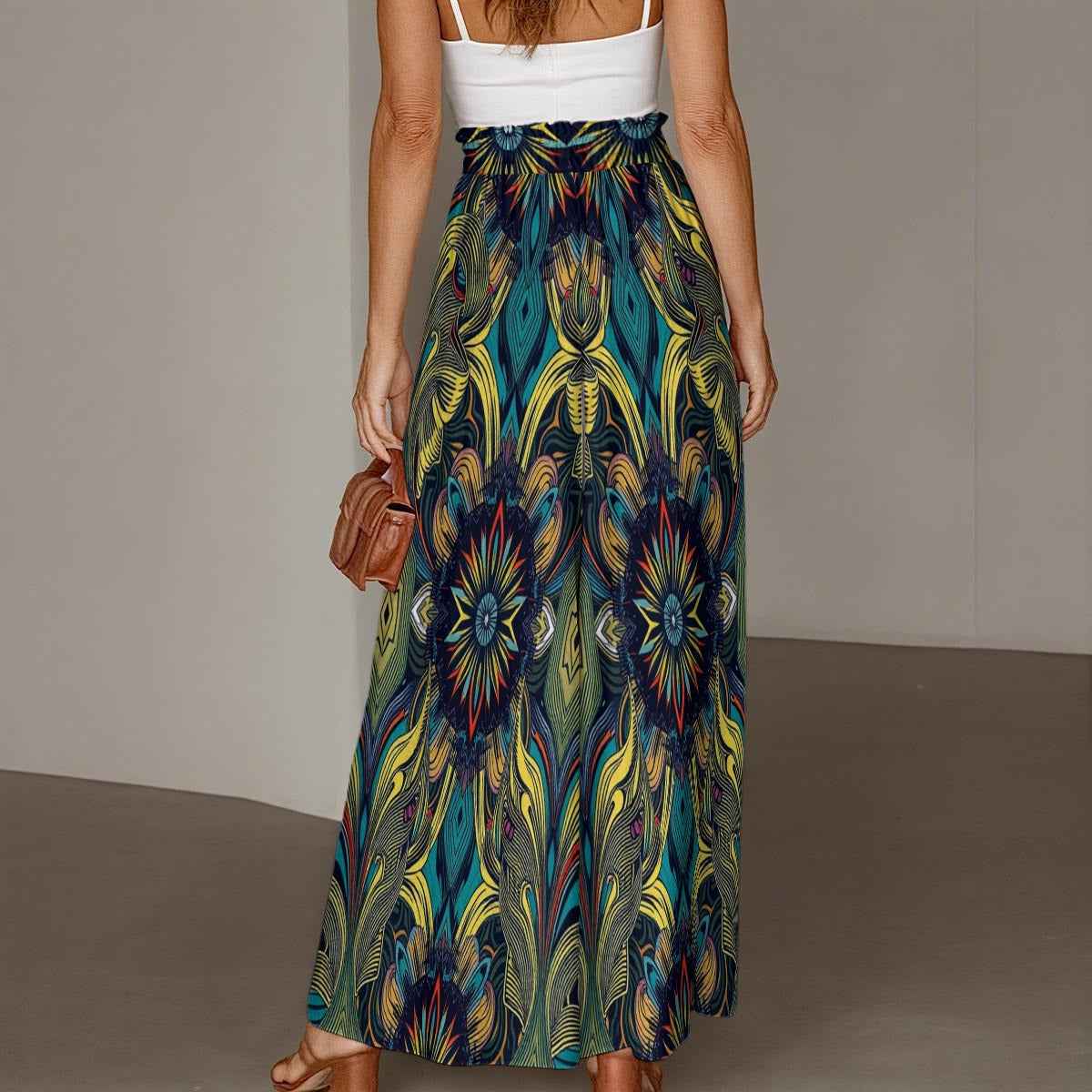 MUNSIEUR All-Over Print Women's Ruffled Wide-Leg Jeans