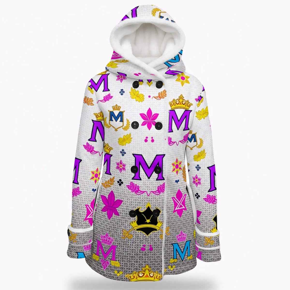 MUNSIEUR All-Over Print Women's Jacket Double-Breasted Winter Parka With Fleece Lining