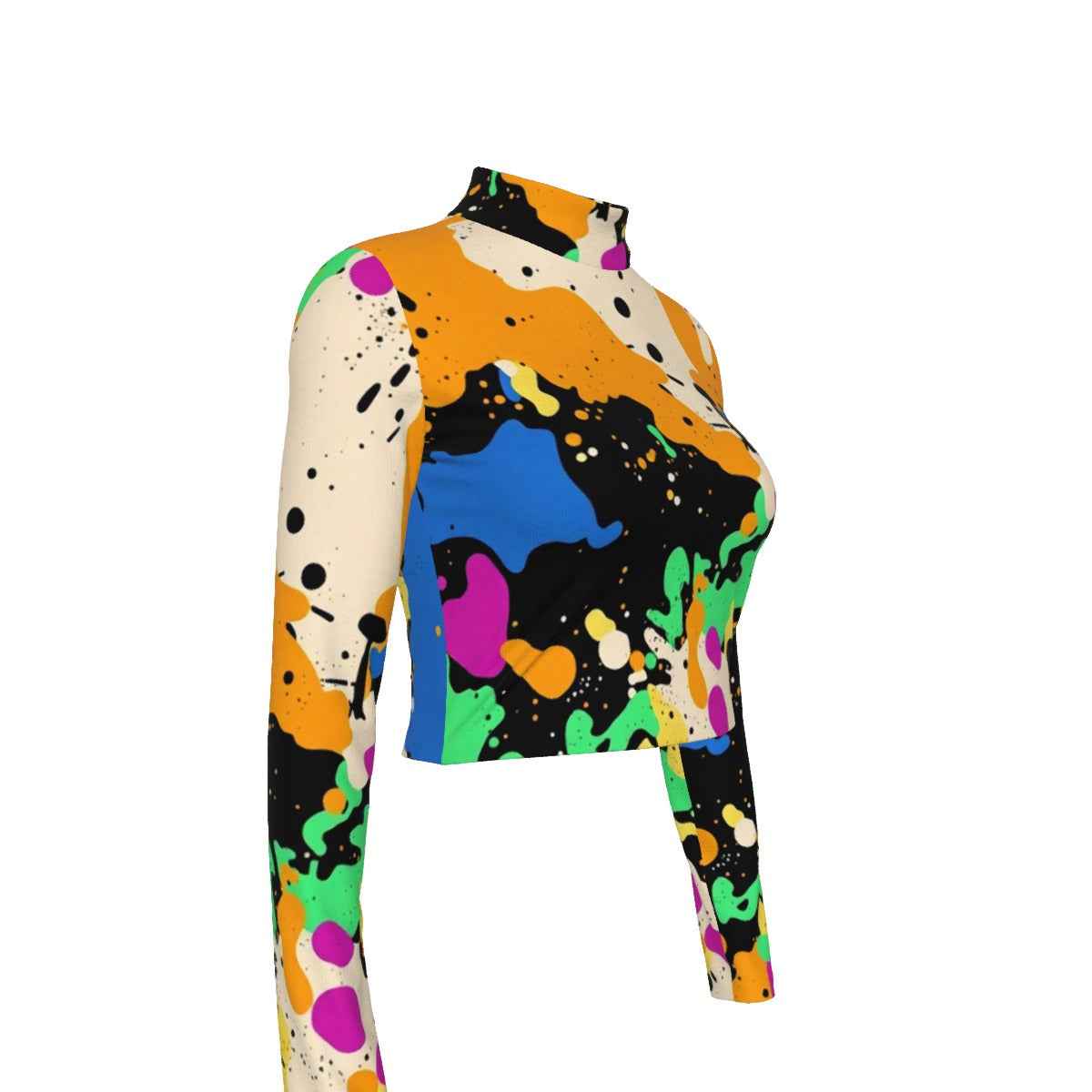 Eco-Friendly All-Over Print Women's Turtleneck T-shirt With Long Sleeve