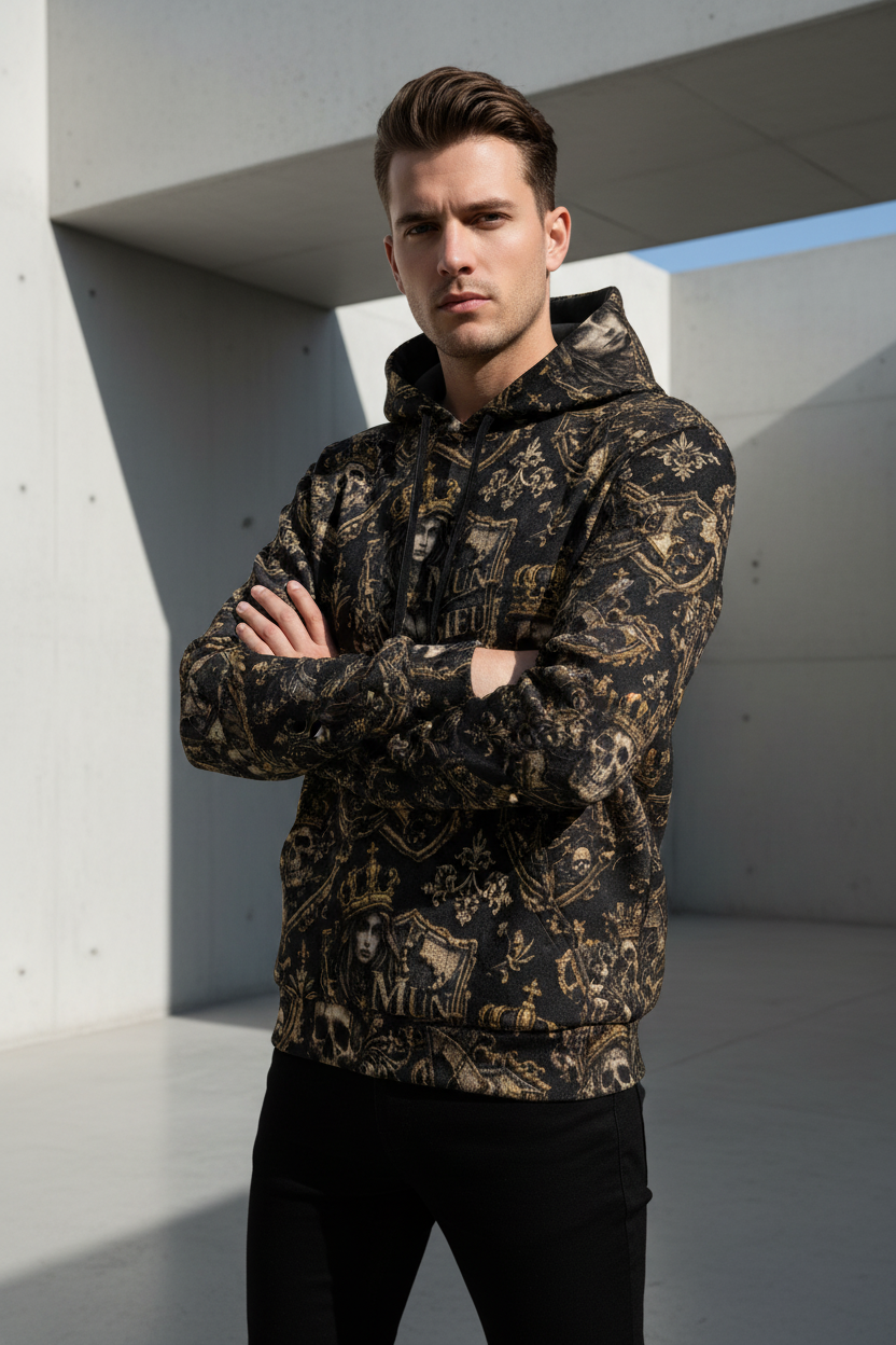Men's All-Over Print Pullover Hoodie - 310GSM Cotton | MUNSIEUR