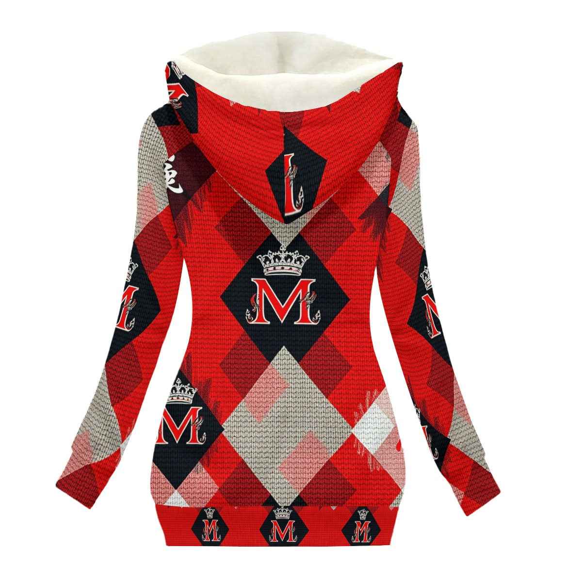 MUNSIEUR All-Over Print Women's Long Jacket With Fleece Lining