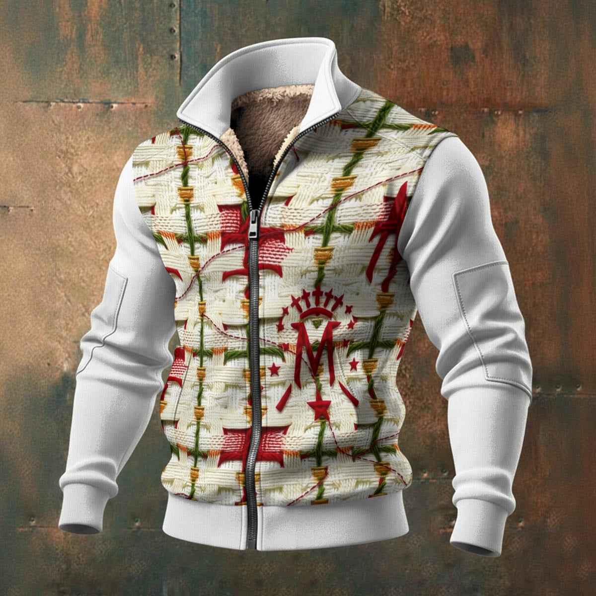 MUNSIEUR All-Over Print Men's Thick Knit Fleece Coat