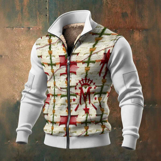 MUNSIEUR All-Over Print Men's Thick Knit Fleece Coat