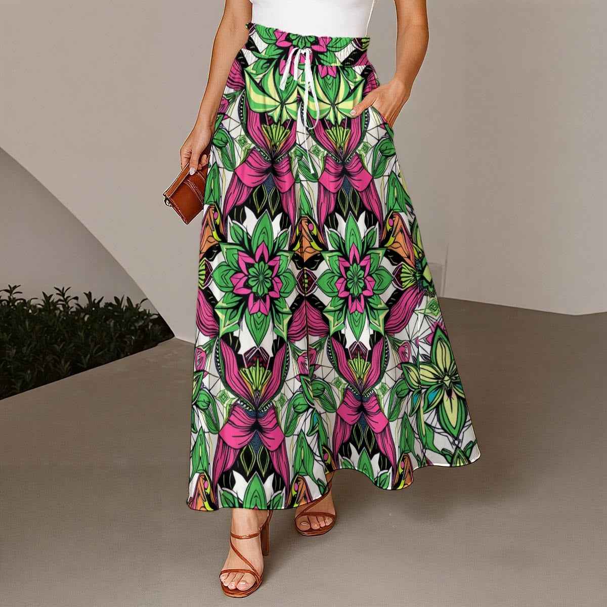 All-Over Print Women's Ruffled Wide-Leg Pants