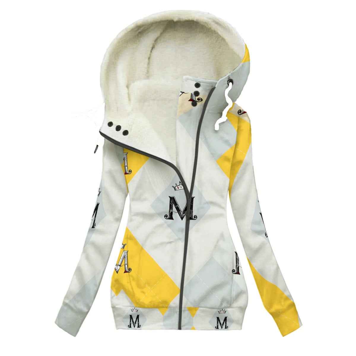 MUNSIEUR All-Over Print Women's Long Jacket With Fleece Lining