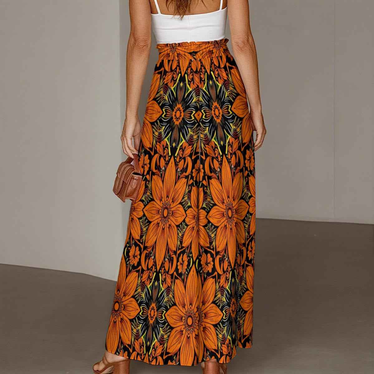 All-Over Print Women's Ruffled Wide-Leg Jeans