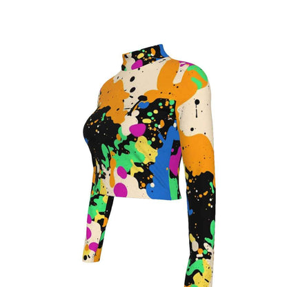 Eco-Friendly All-Over Print Women's Turtleneck T-shirt With Long Sleeve