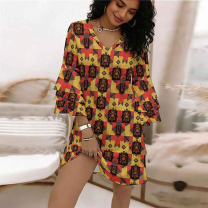 All-Over Print Women's Stacked Ruffle Sleeve Dress