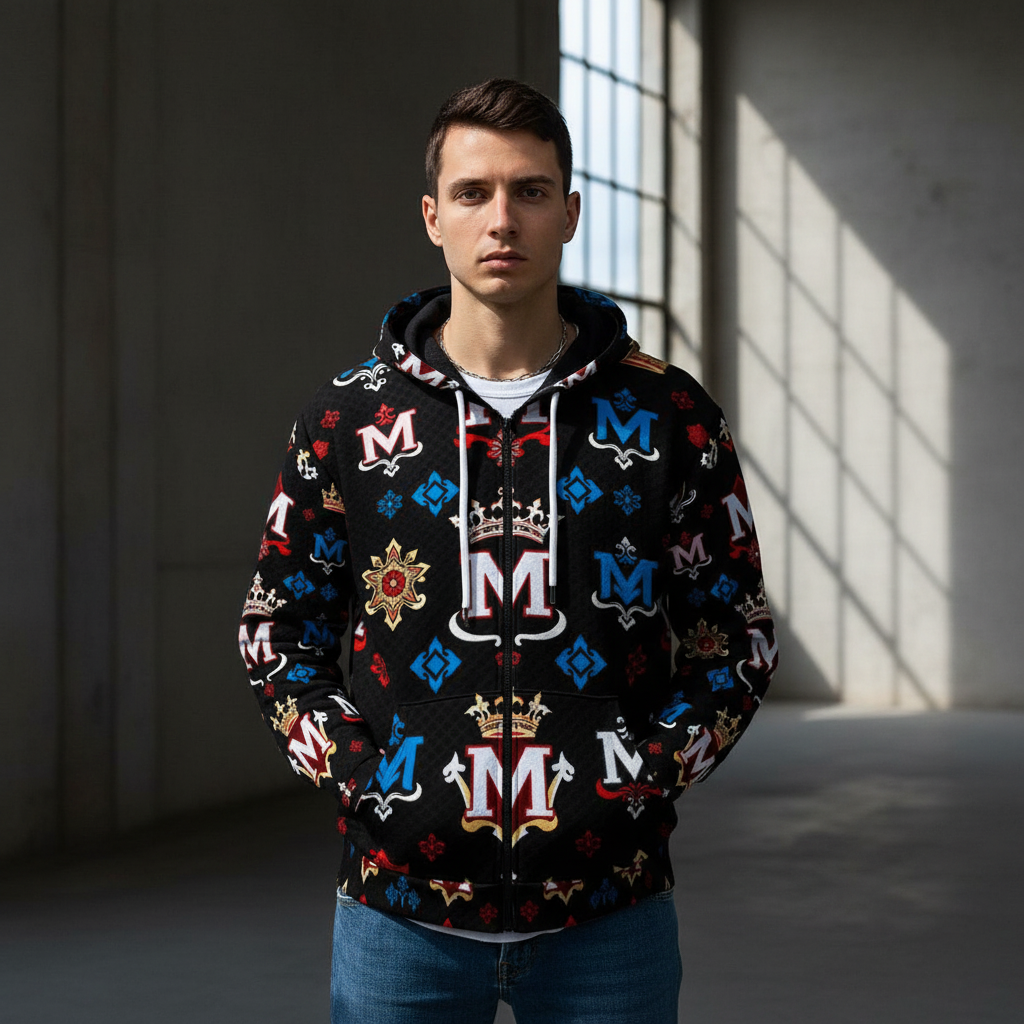 Men's Hoodie MUNSIEUR All-Over Print Heavy Fleece Zip Up "Truie 2"