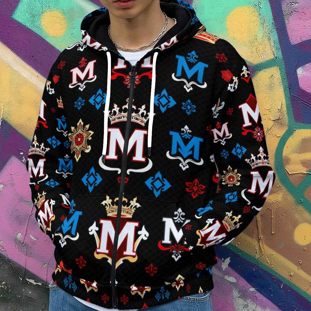Men's Hoodie MUNSIEUR All-Over Print Heavy Fleece Zip Up "Truie 2"