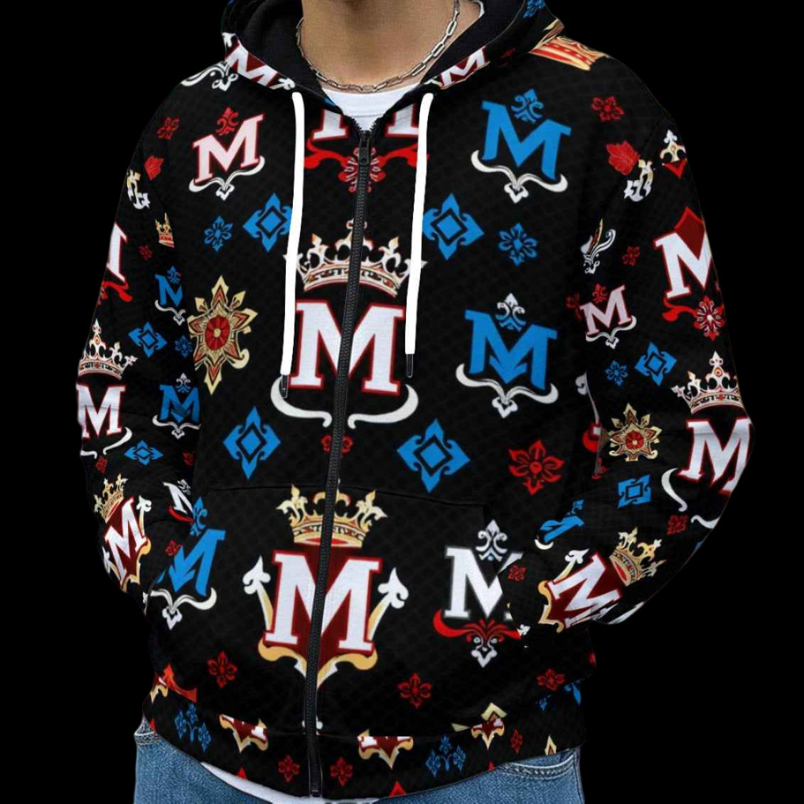 Men's Hoodie MUNSIEUR All-Over Print Heavy Fleece Zip Up "Truie 2"