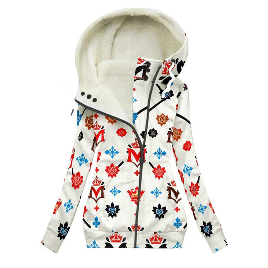 MUNSIEUR All-Over Print Women's Long Jacket With Fleece Lining