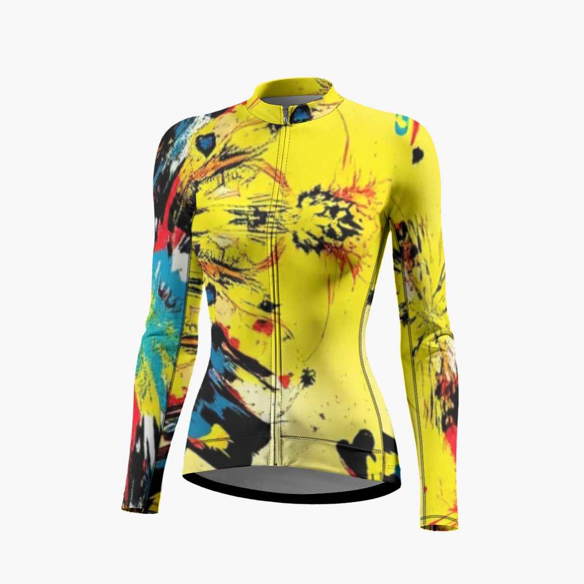 All-Over Print Raglan Women's Cycling Jersey With Long-Sleeve