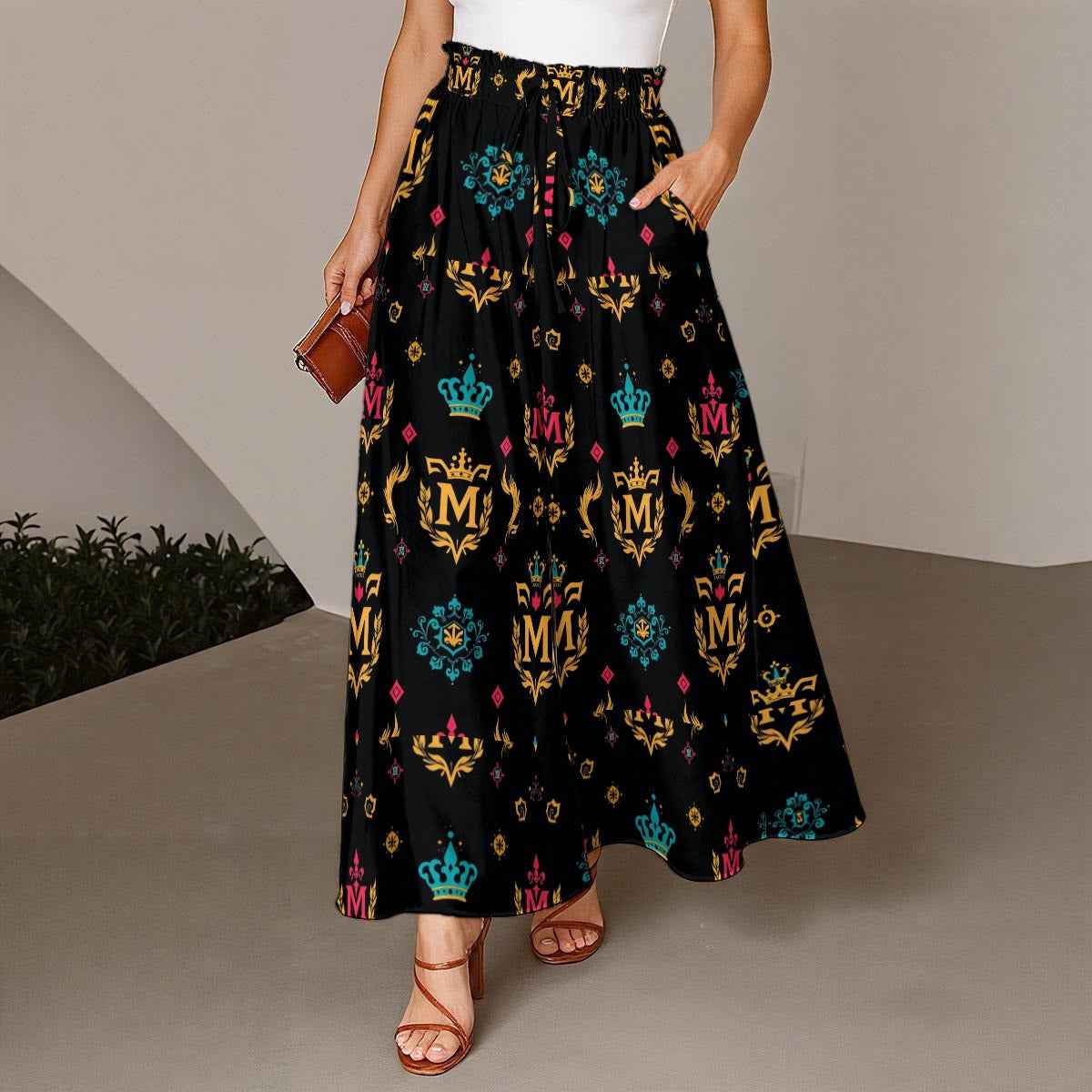 MUNSIEUR All-Over Print Women's Ruffled Wide-Leg Jeans and Sweats