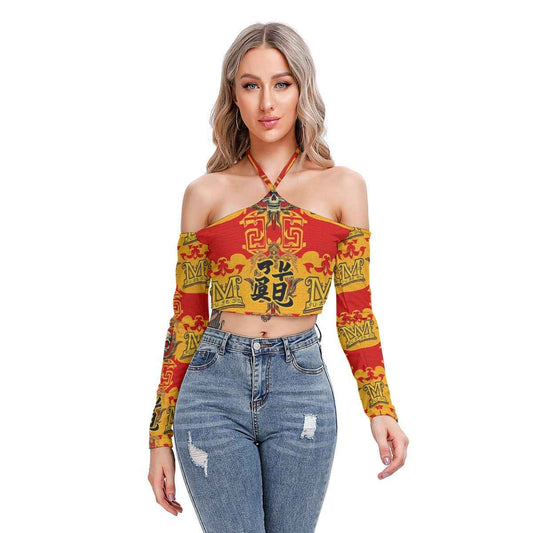 MUNSIEUR All-Over Print Women's Halter Lace-up Top Blouse New Arrivals