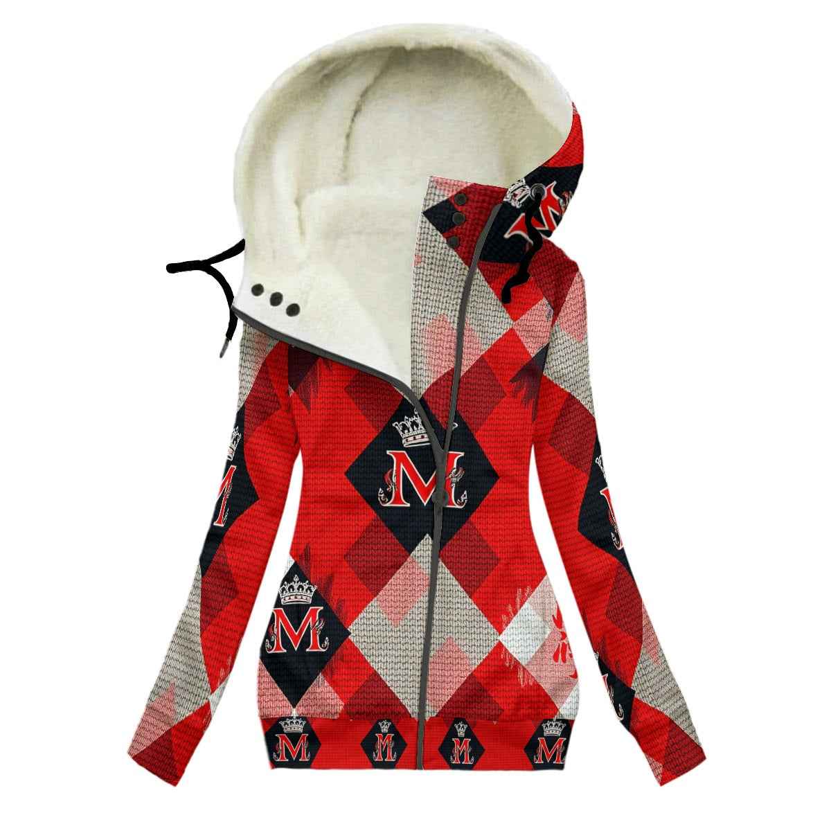 MUNSIEUR All-Over Print Women's Long Jacket With Fleece Lining