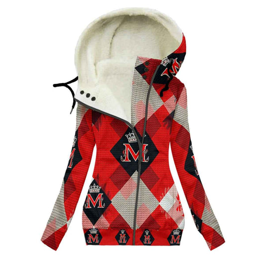 MUNSIEUR All-Over Print Women's Long Jacket With Fleece Lining