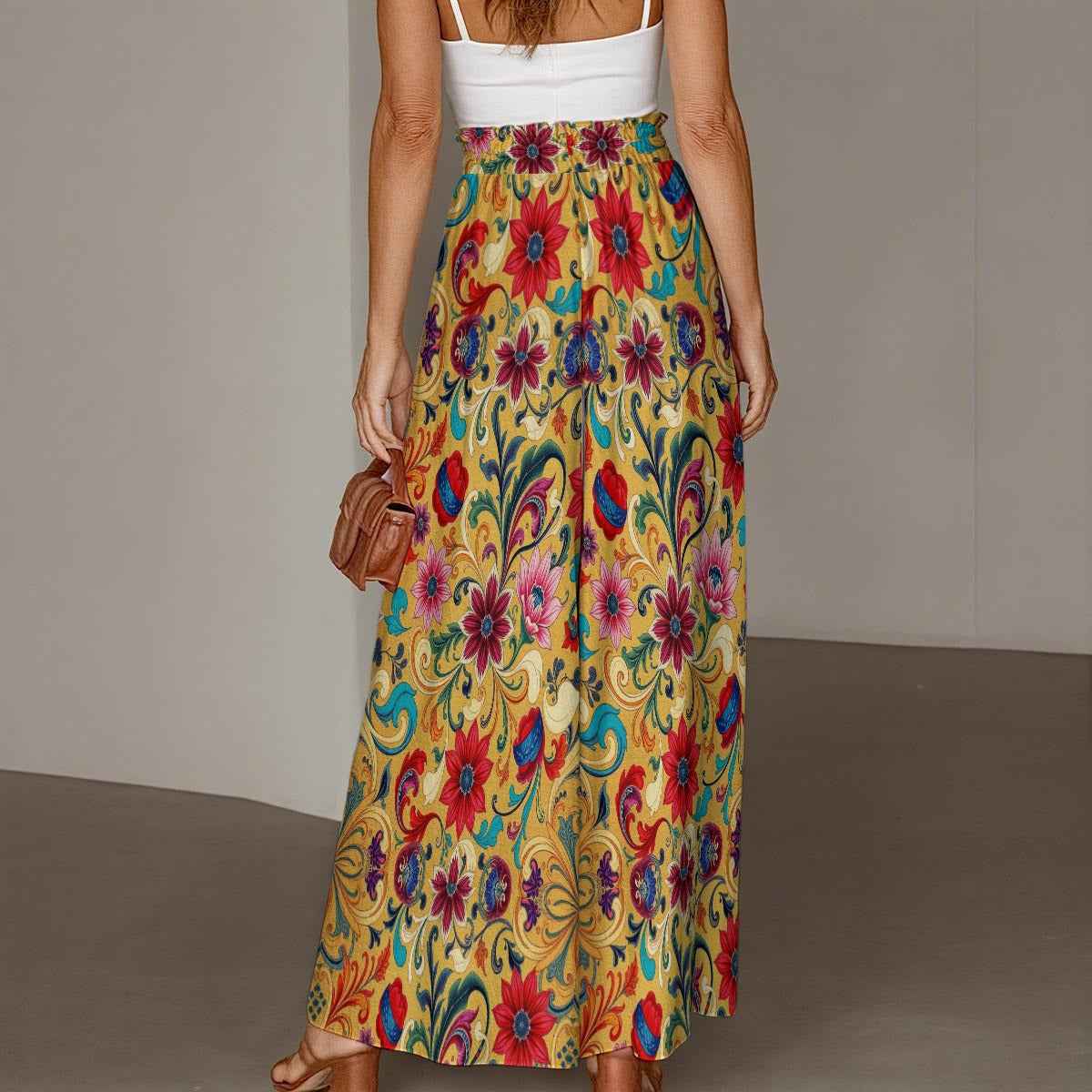 All-Over Print Women's Ruffled Wide-Leg Jeans