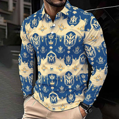 All-Over Print Men's Polo Shirt With Long Sleeve