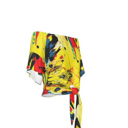 All-Over Print Women's One-shoulder Tie Short Sleeves T-shirt