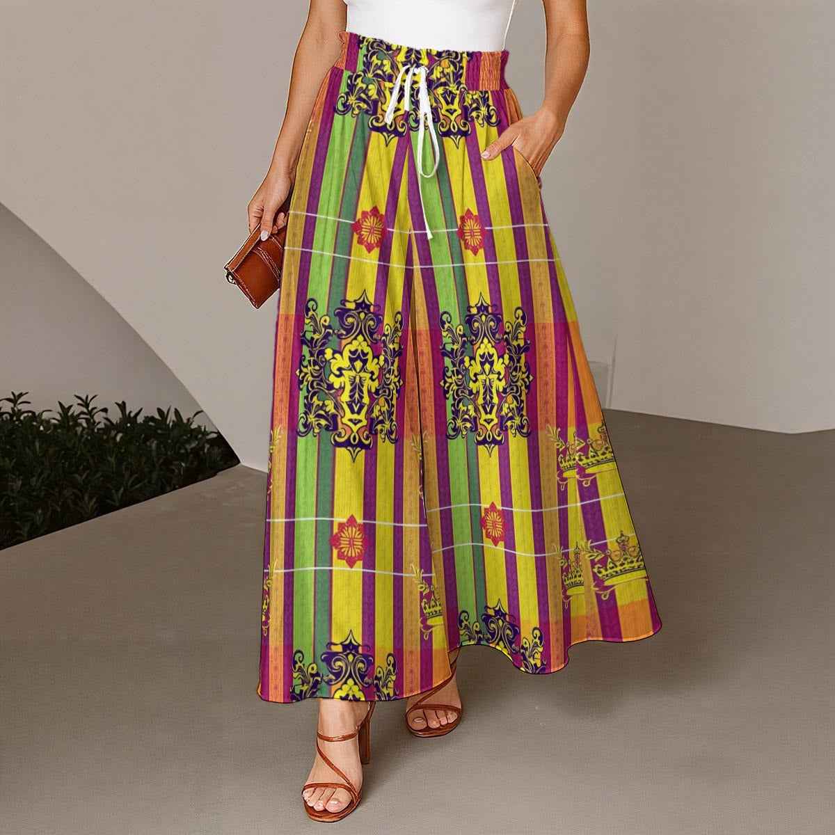 All-Over Print Women's Ruffled Wide-Leg Jeans Summertime Boho